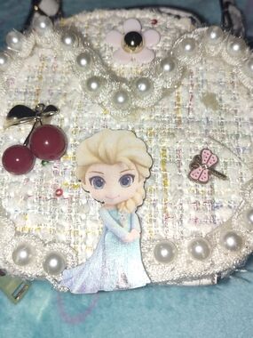 Disney Frozen Cute Pearl-Trim Tweed Crossbody with Elsa Charm